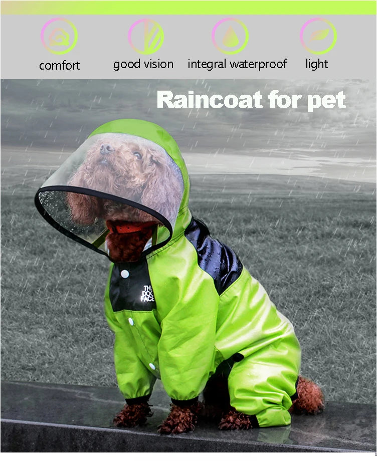 Pet Dog Raincoat The Dog Face Pet Clothes Jumpsuit Waterproof