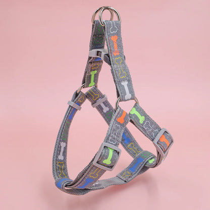 A colorful bone tripod pet dog harness for indoor and outdoor