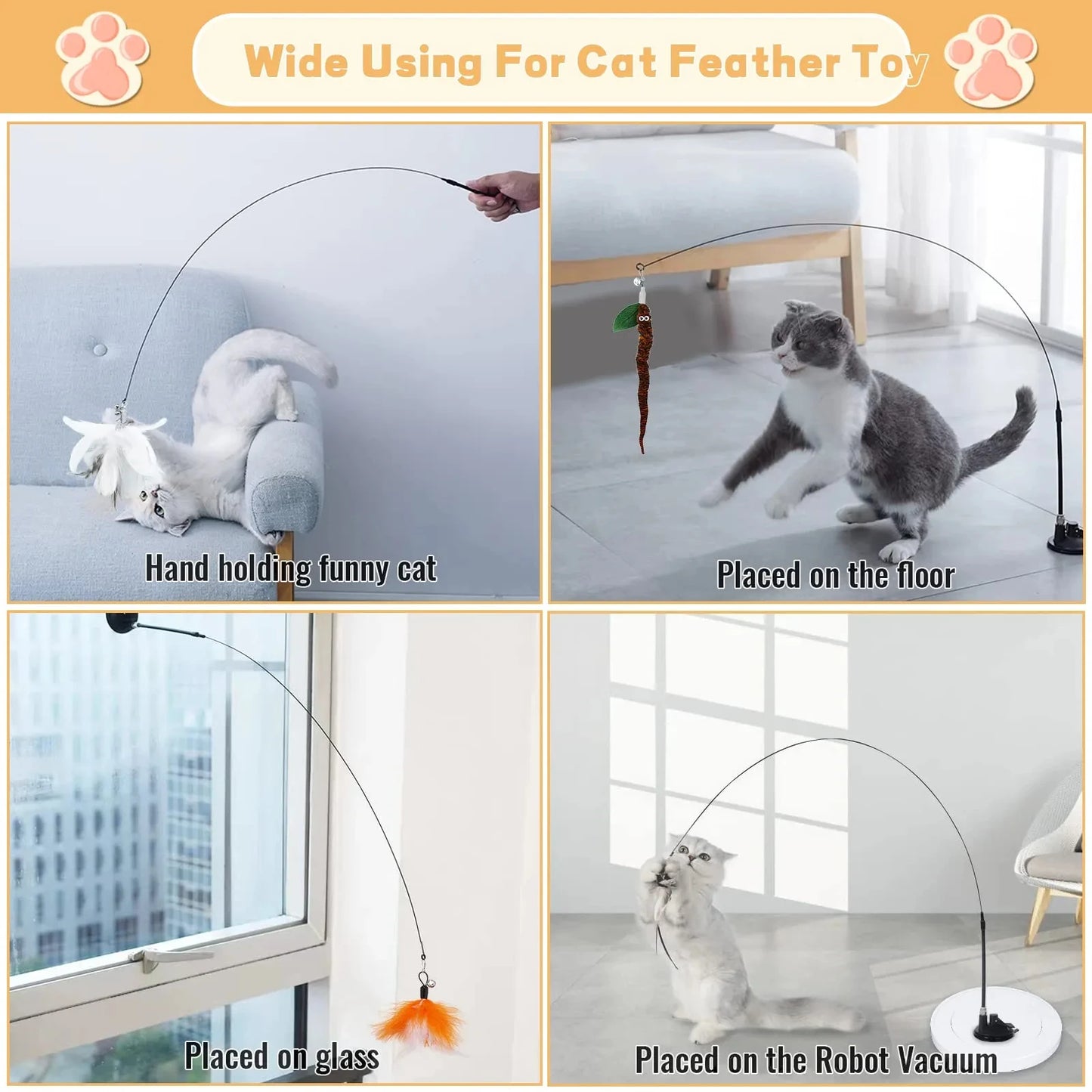 Cats Toys Feathers Wand Interactive Toy Kitten Toys with Cup