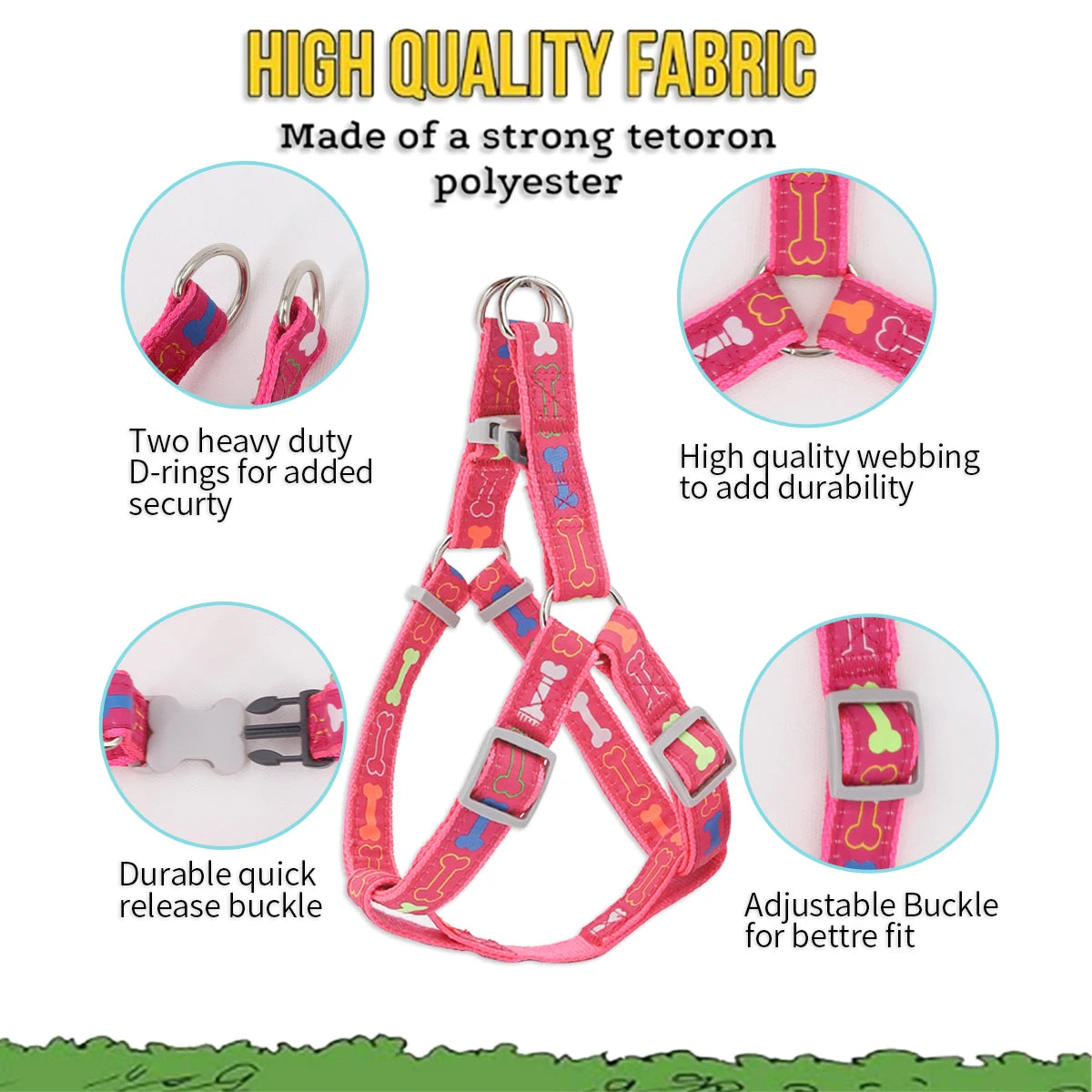 A colorful bone tripod pet dog harness for indoor and outdoor