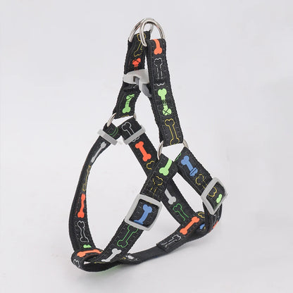 A colorful bone tripod pet dog harness for indoor and outdoor