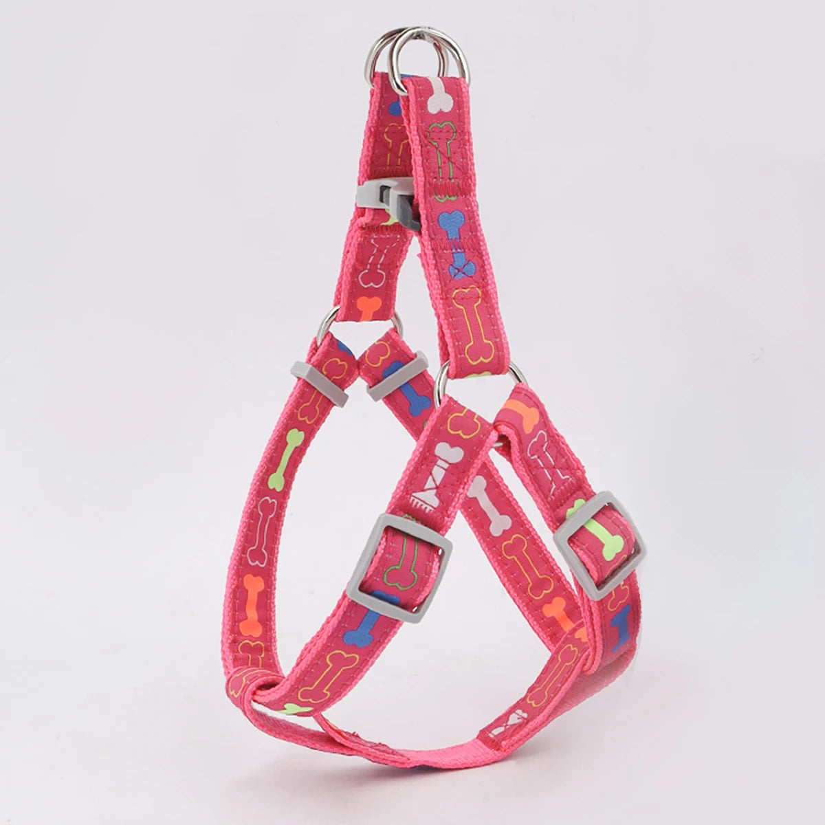 A colorful bone tripod pet dog harness for indoor and outdoor