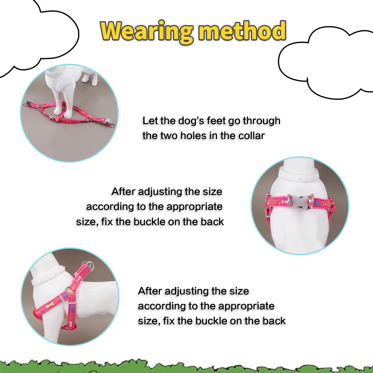 A colorful bone tripod pet dog harness for indoor and outdoor